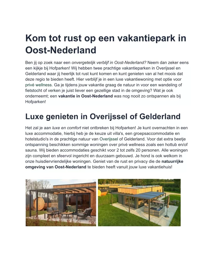 kom tot rust op een vakantiepark in oost nederland