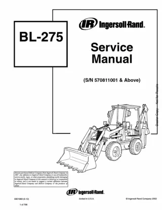 Bobcat BL275 Loader Backhoe Service Repair Manual SN 570811001 AND Above