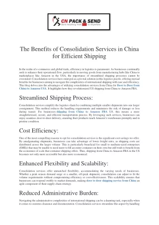 The Benefits of Consolidation Services in China for Efficient Shipping