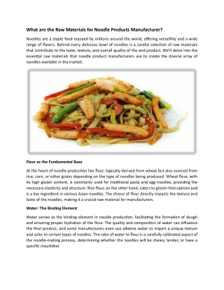 What are the raw materials for Noodle Products Manufacturer