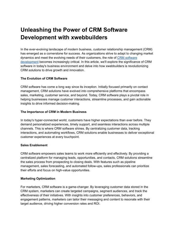 unleashing the power of crm software development