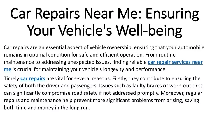 car repairs near me ensuring your vehicle s well being