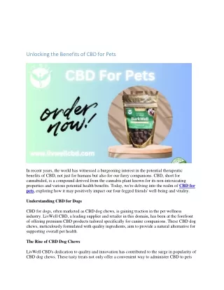 Unlocking the Benefits of CBD for Pets