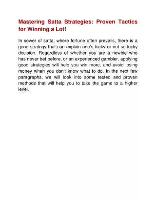Mastering Satta Strategies Proven tactics for winning a lot!