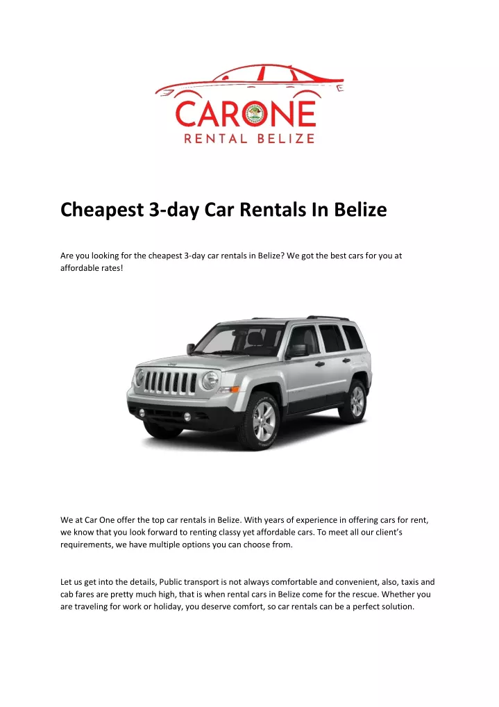 cheapest 3 day car rentals in belize