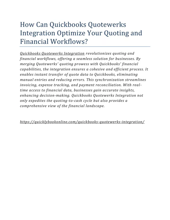 how can quickbooks quotewerks integration