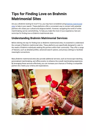 Tips for Finding Love on Brahmin Matrimonial Sites