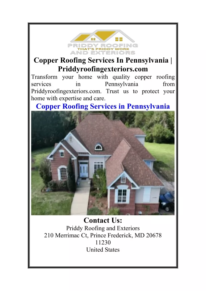 copper roofing services in pennsylvania
