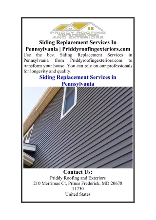 Siding Replacement Services In Pennsylvania  Priddyroofingexteriors.com