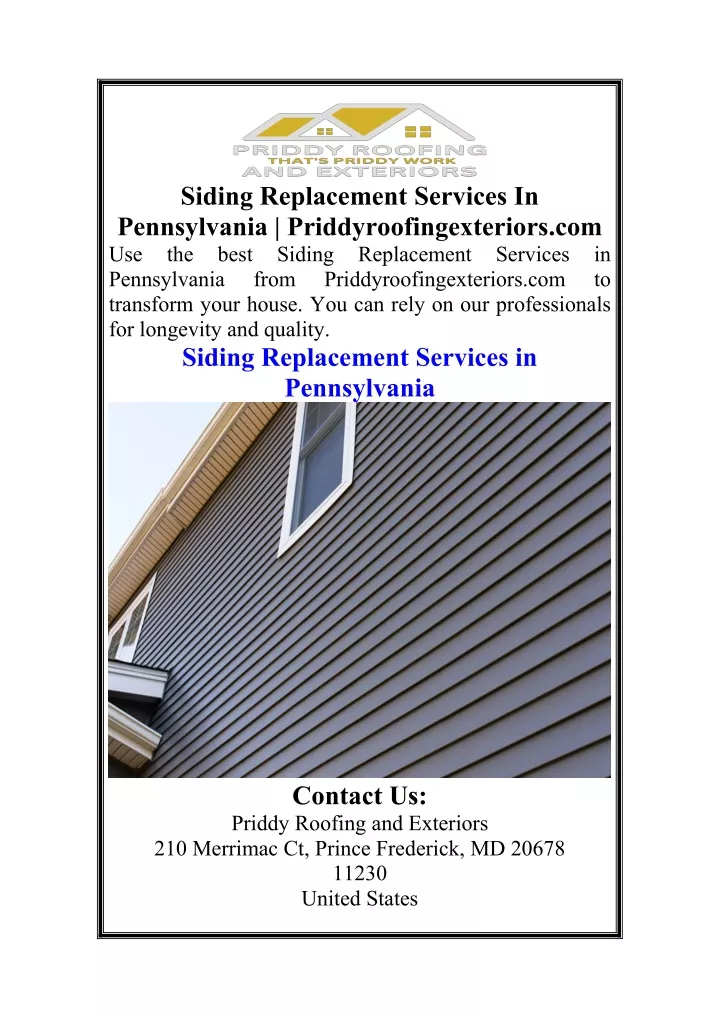 siding replacement services in pennsylvania