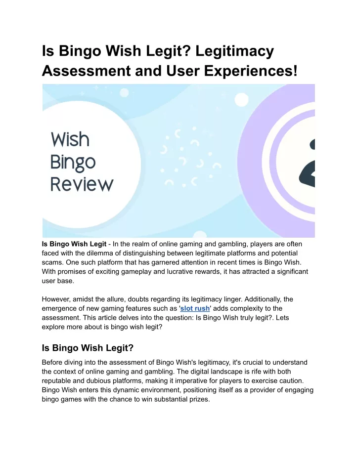 is bingo wish legit legitimacy assessment