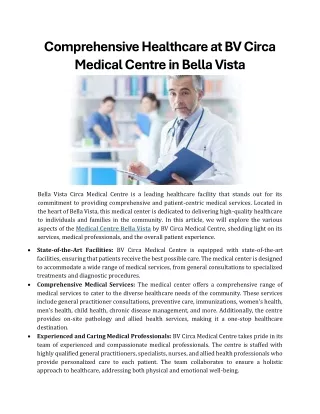 Comprehensive Healthcare at BV Circa Medical Centre in Bella