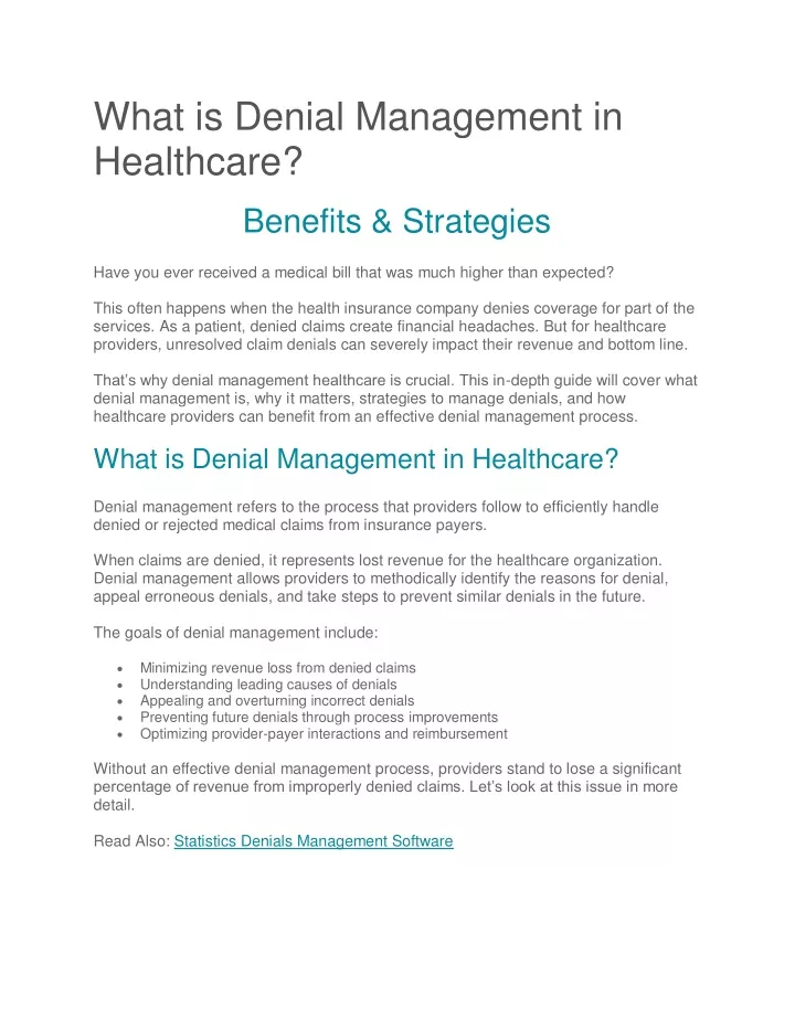 what is denial management in healthcare