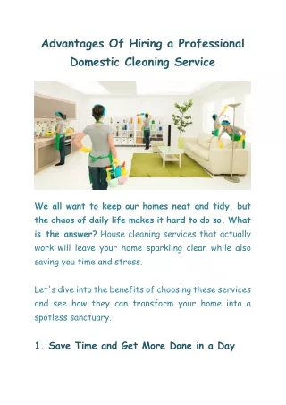 Advantages Of Hiring a Professional Domestic Cleaning Service