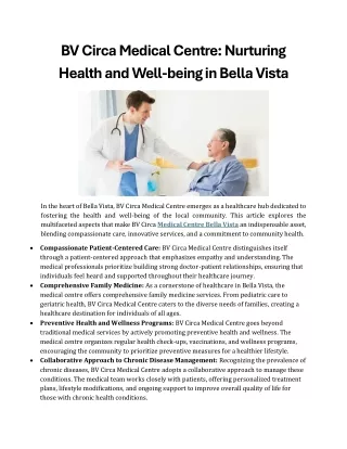 BV Circa Medical Centre Nurturing Health and Well-being in Bella Vista