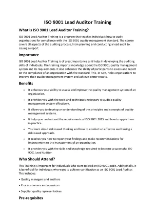 iso 9001 lead auditor training