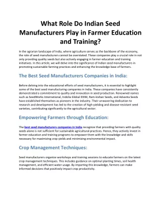 What Role Do Indian Seed Manufacturers Play in Farmer Education and Training
