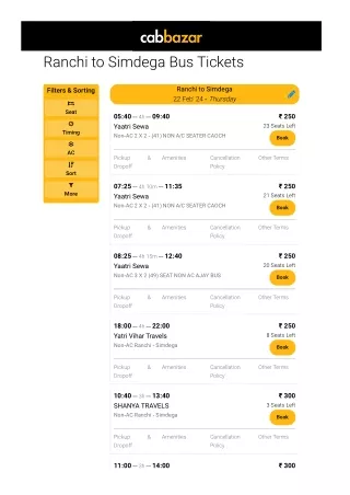 ranchi to simdega bus tickets