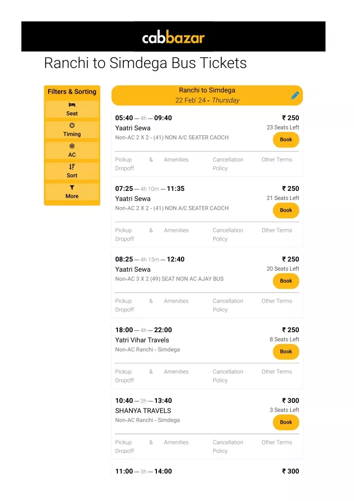 ranchi to simdega bus tickets