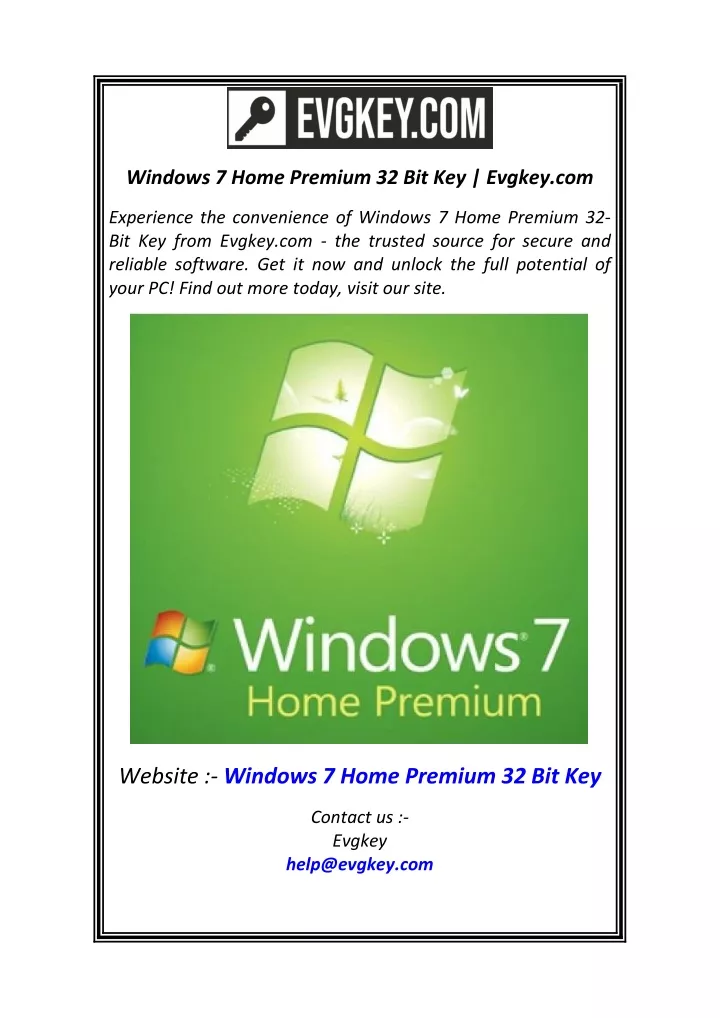 windows 7 home premium 32 bit key evgkey com