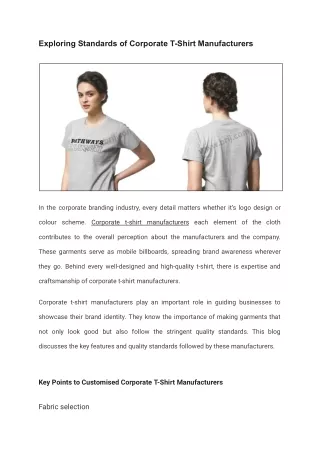 Exploring Standards of Corporate T-Shirt Manufacturers