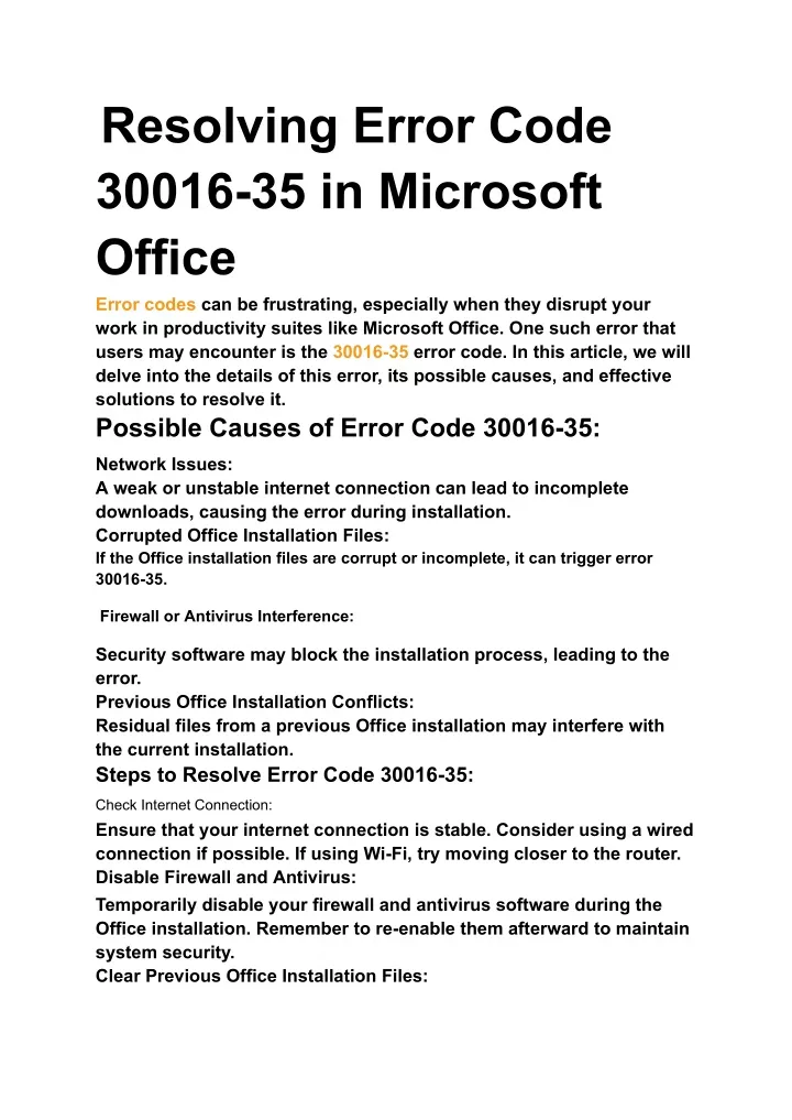 resolving error code 30016 35 in microsoft office