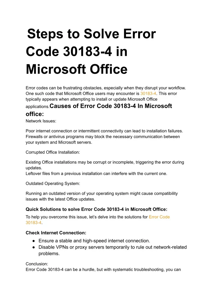 steps to solve error code 30183 4 in microsoft