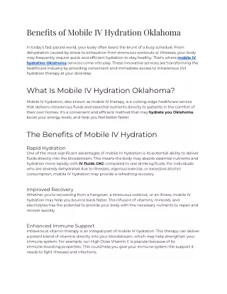 Benefits of Mobile IV Hydration Oklahoma