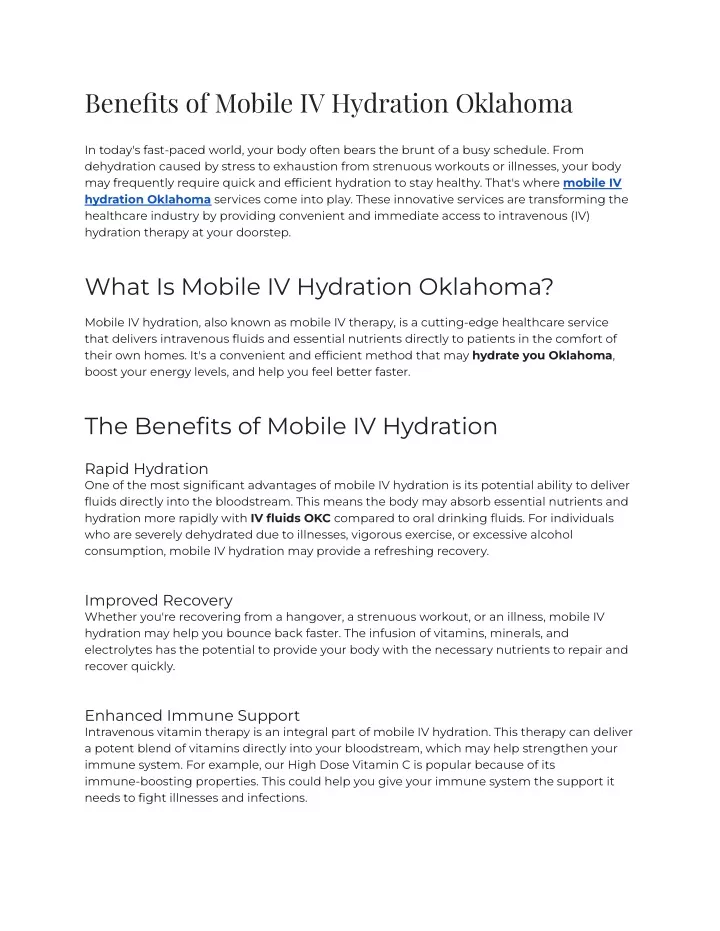 benefits of mobile iv hydration oklahoma