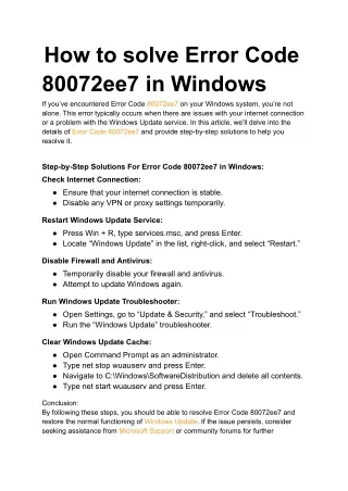 How to solve Error Code 80072ee7 in Windows