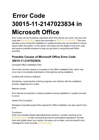 Error Code 30015-11-2147023834 in Microsoft Office