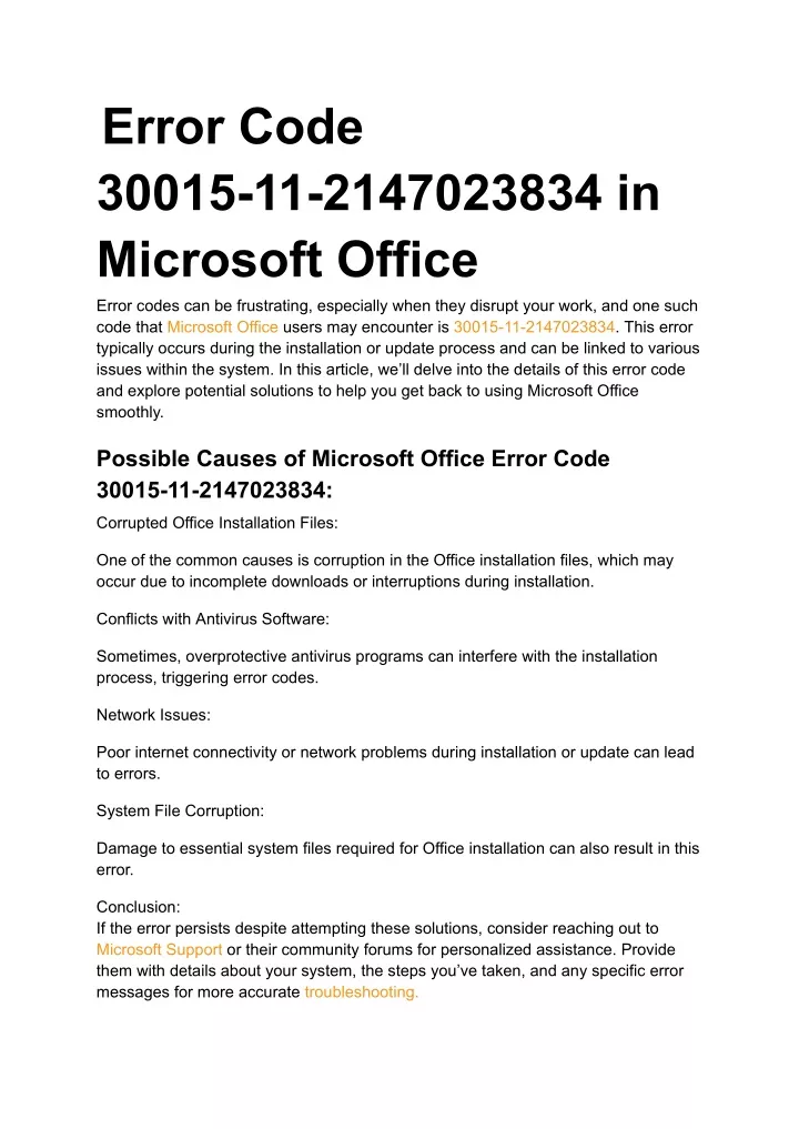 error code 30015 11 2147023834 in microsoft office