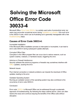 Solving the Microsoft Office Error Code 30033-4