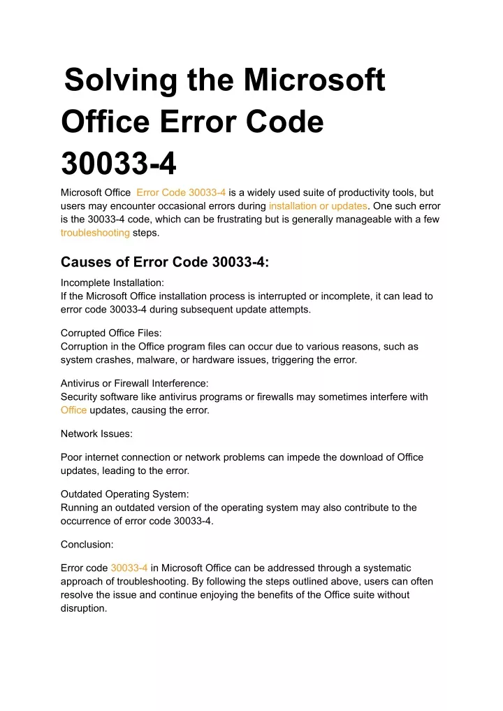 solving the microsoft office error code 30033 4