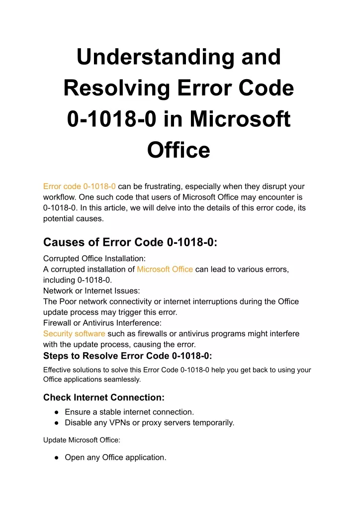 understanding and resolving error code 0 1018