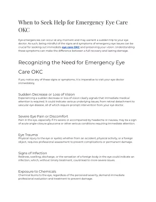 When to Seek Help for Emergency Eye Care OKC