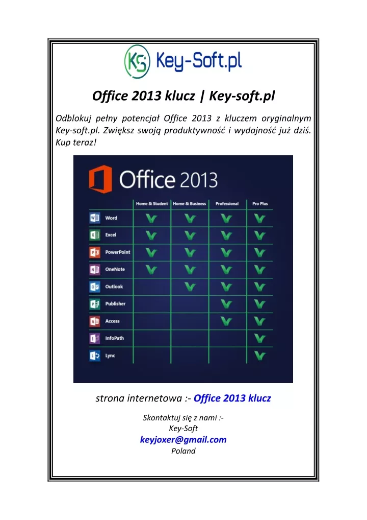 office 2013 klucz key soft pl