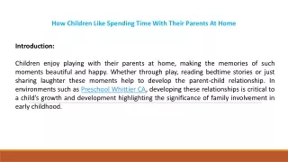 How Children Like Spending Time With Their Parents At Home