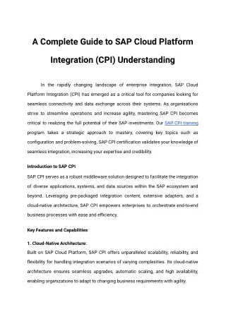 A Complete Guide to SAP Cloud Platform Integration (CPI) Understanding