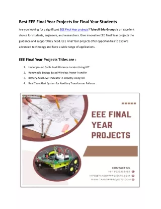 Best EEE Final Year Projects for Final Year Students