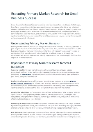 Executing Primary Market Research for Small Business Success