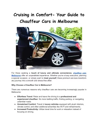 Cruising in Comfort- Your Guide to Chauffeur Cars in Melbourne