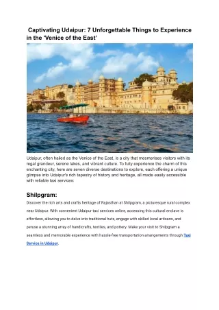 Captivating Udaipur_ 5 Unforgettable Things to Experience in the 'Venice of the East