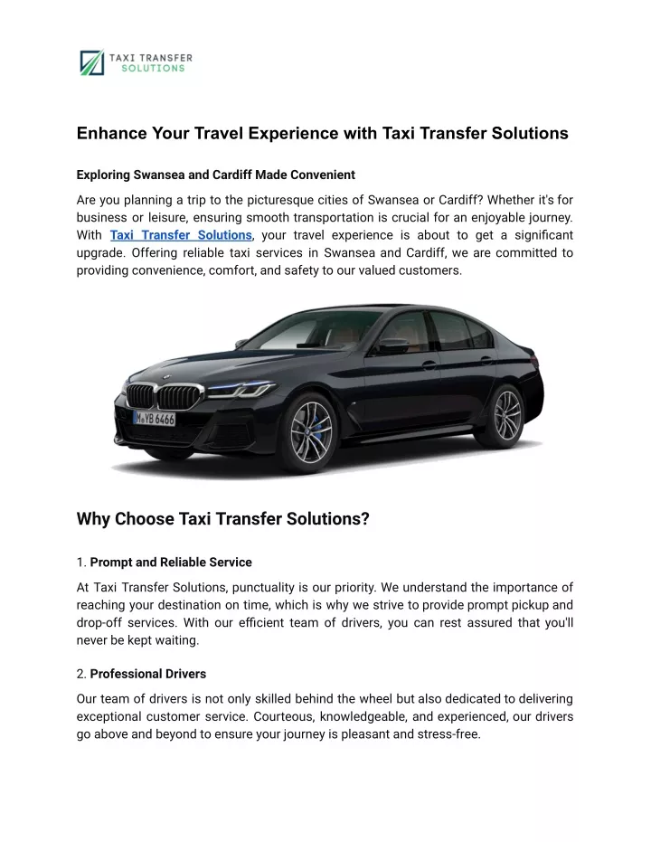 enhance your travel experience with taxi transfer