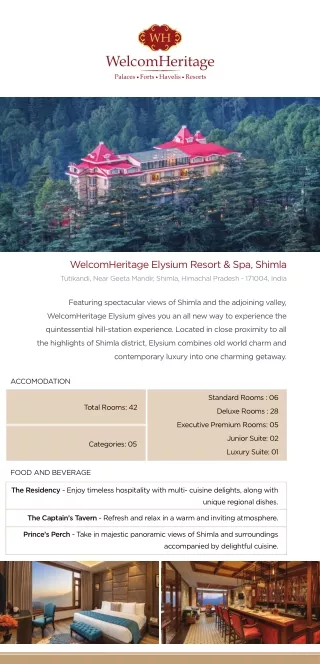 Best Hotel in Shimla | Luxury Resort with Wedding Hall - WelcomHeritage Elysium