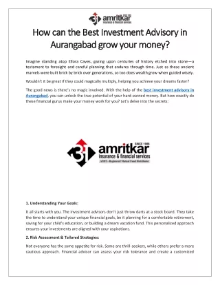 How can the Best Investment Advisory in Aurangabad grow your money