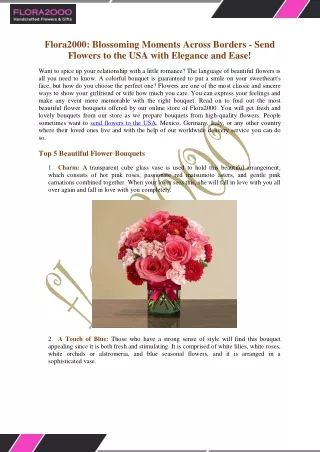 Express Emotions Across Continents: Send Flowers to the USA with Flora2000