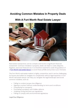 Avoiding Common Mistakes In Property Deals With A Fort Worth Real Estate Lawyer
