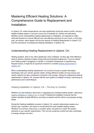 Mastering Efficient Heating Solutions: A Comprehensive Guide to Replacement and