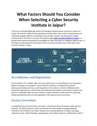 What Factors Should You Consider When Selecting a Cyber Security Institute in Jaipur